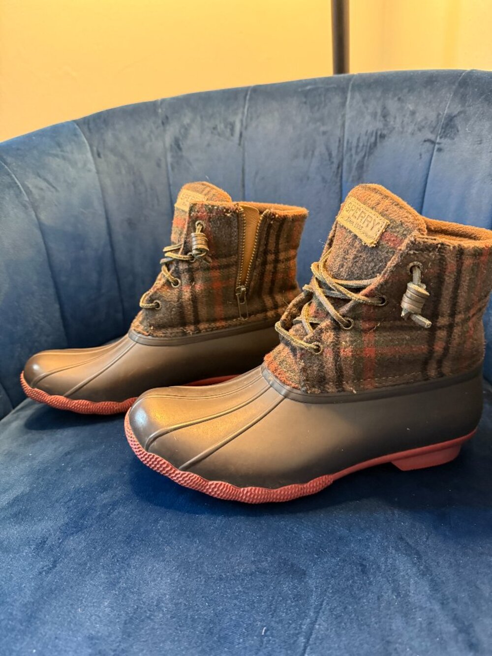 Sperry Saltwater Wool Plaid Ankle Duck Boots Women's Size 8.5